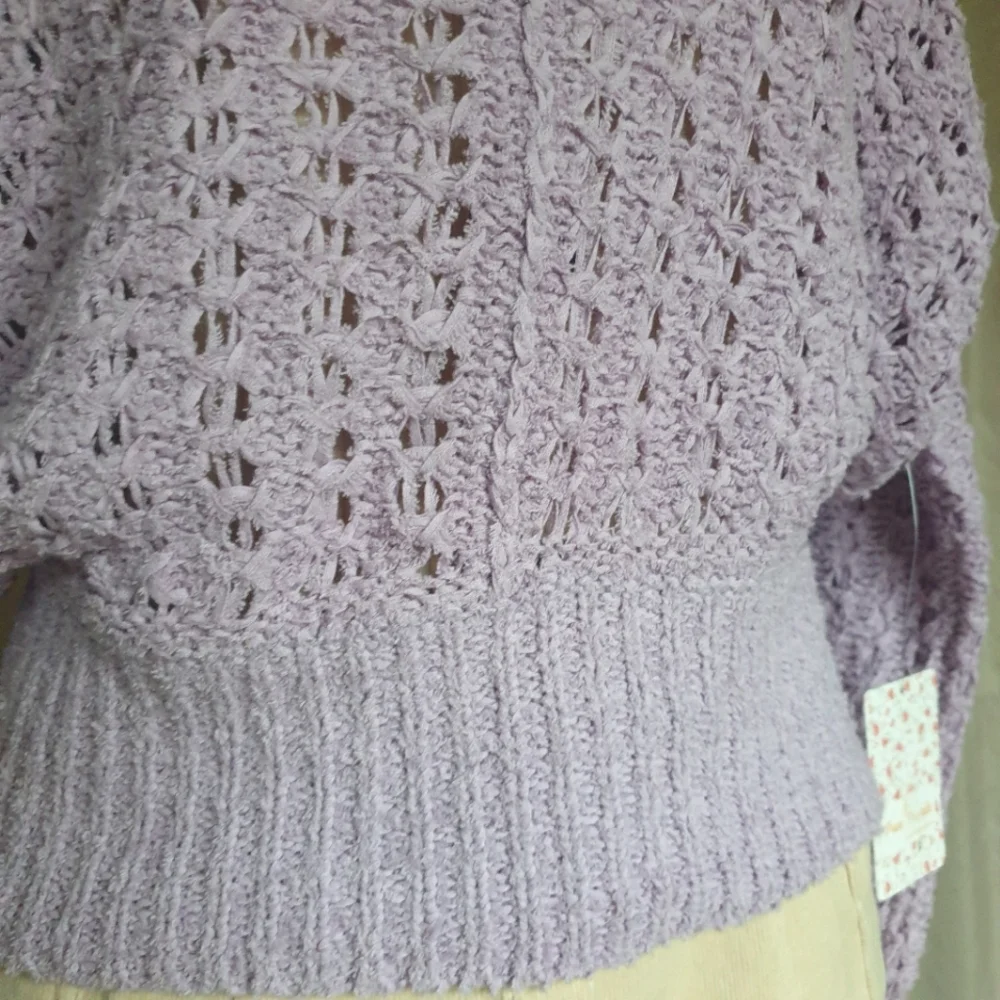 Free People Best Of You Open Weave Knit V-Neck Sweater in Light Purple Moo Sz XS - Picture 10 of 15